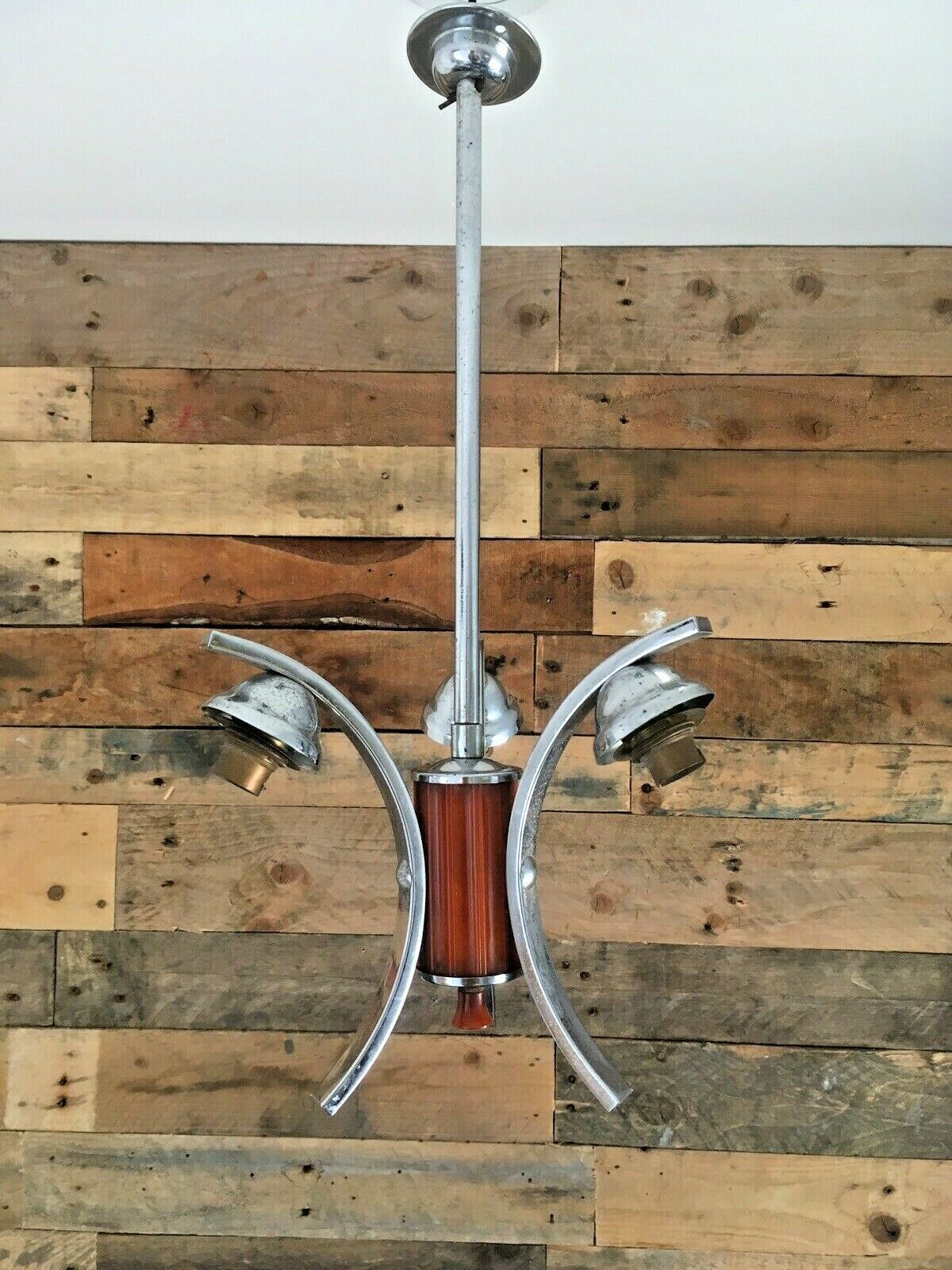 220.0 Mid Century Modern 60s Chrome & Lucite 3 Arm Arched Ceiling Light Italian Danish photo
