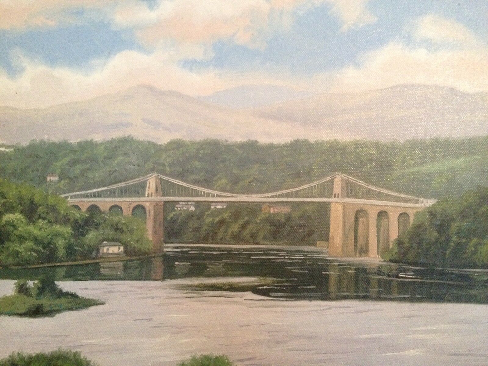 Gorgeous Original Tony Wooding Oil Painting Of The Straits Menai Bridge Anglesey photo furniture