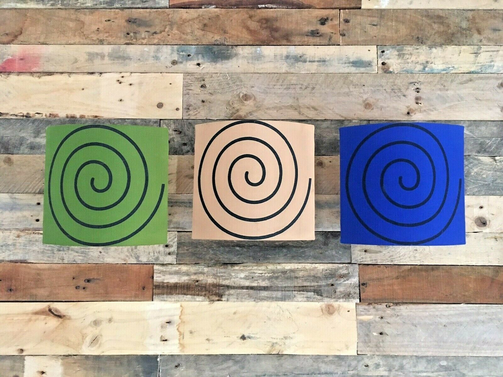 Super Retro Hypnotic 1960s 70's Fabric Uplighter Shades Blue Green Beige Spirals