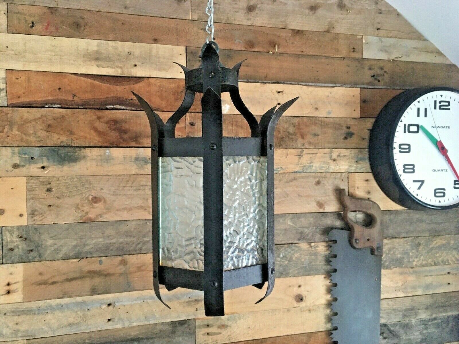 Antique Hexagonal Art Nouveau Lantern Hanging Lamp Light Arts & Crafts Gothic