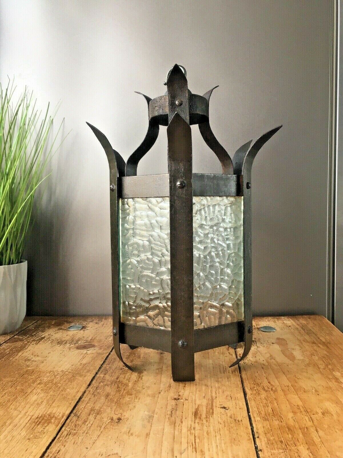 Antique Hexagonal Art Nouveau Lantern Hanging Lamp Light Arts & Crafts Gothic photo furniture