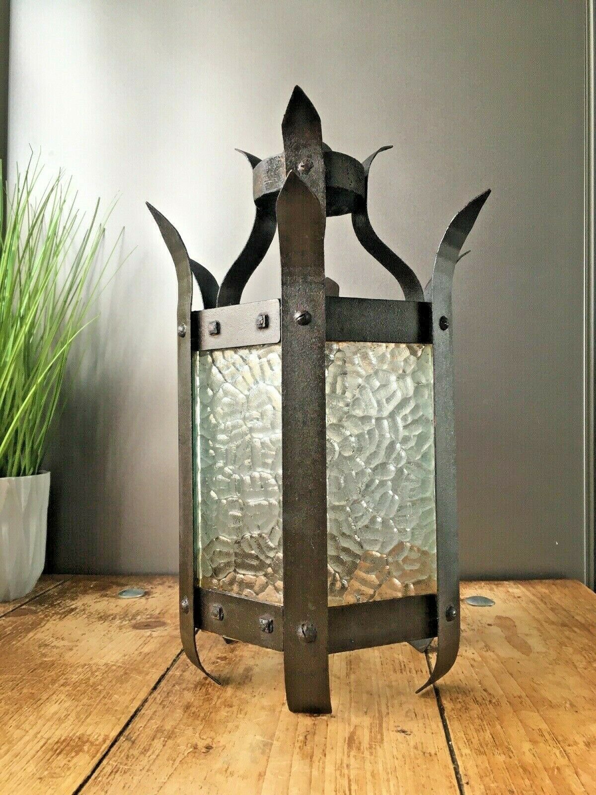 Antique Hexagonal Art Nouveau Lantern Hanging Lamp Light Arts & Crafts Gothic photo for sale