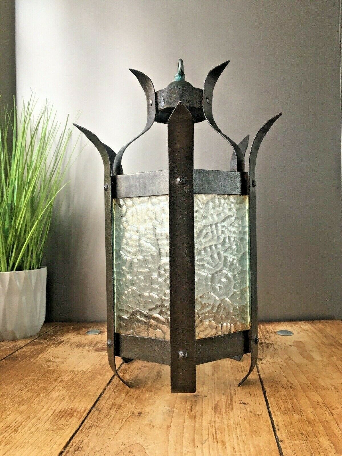 Antique Hexagonal Art Nouveau Lantern Hanging Lamp Light Arts & Crafts Gothic photo 220.0