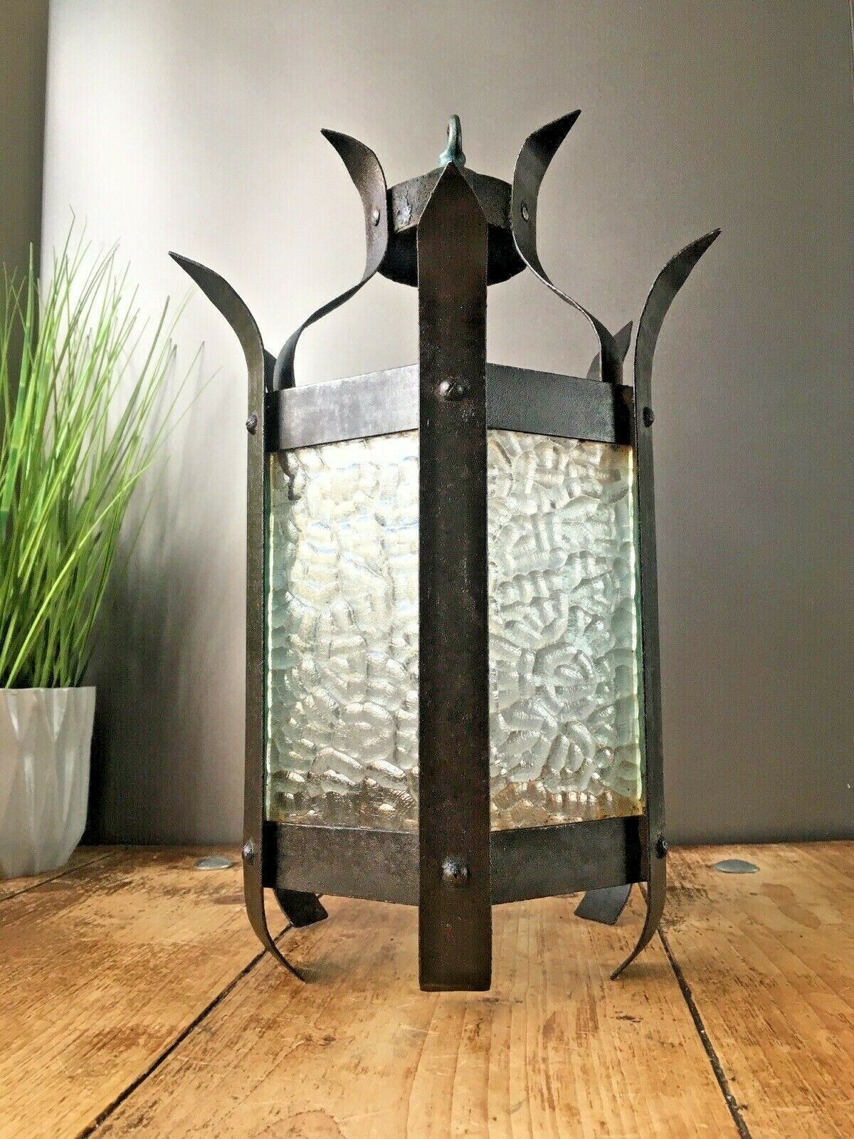 Antique Hexagonal Art Nouveau Lantern Hanging Lamp Light Arts & Crafts Gothic photo vinterior