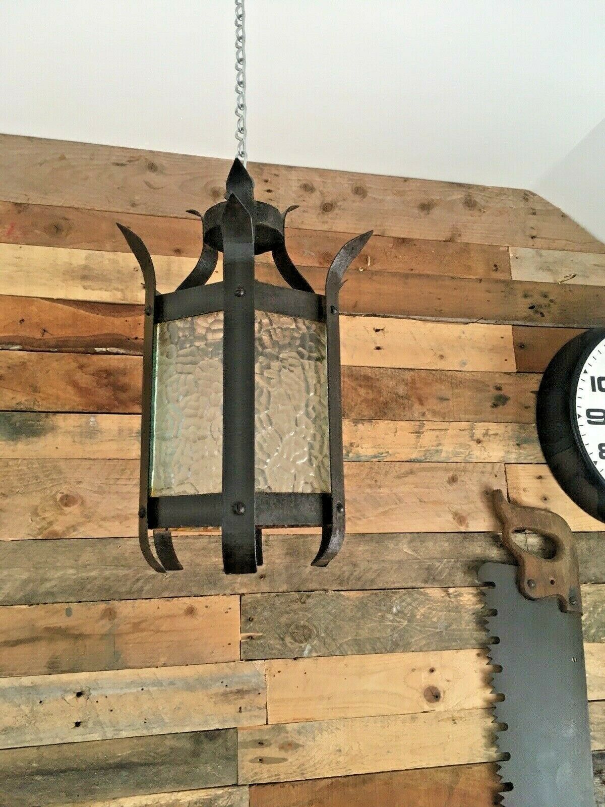 220.0 Antique Hexagonal Art Nouveau Lantern Hanging Lamp Light Arts & Crafts Gothic photo