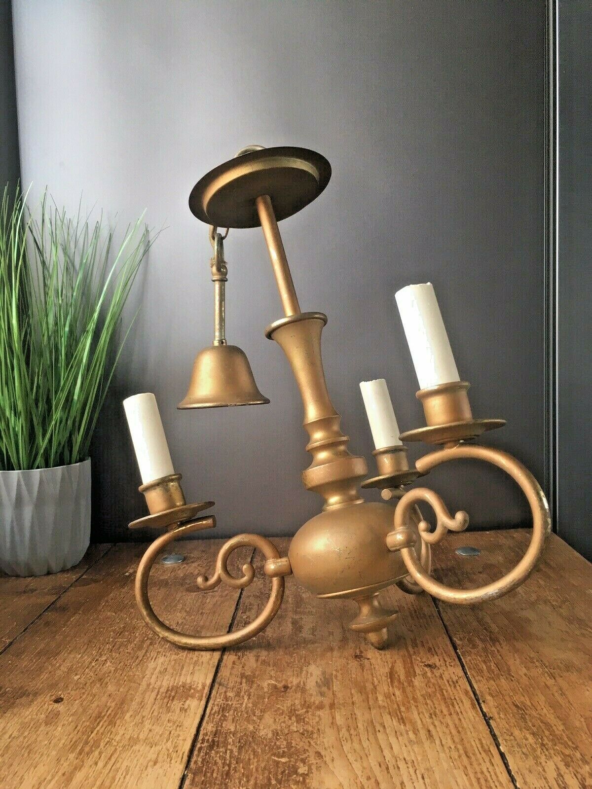 Vintage Antique Style Flemish 3 Arm Chandelier Faux Candle Sconce Ceiling Light photo for sale