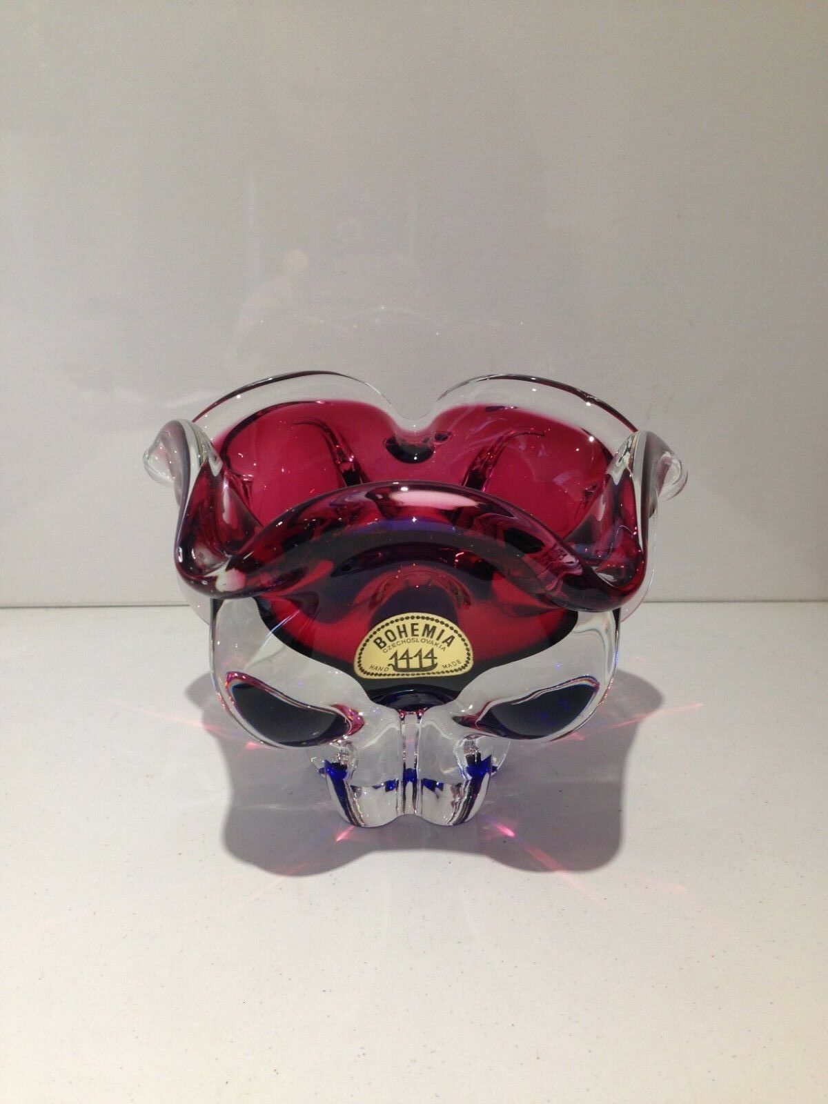 Pink & Blue Czech Chribska Art Glass Lips Ashtray / Bowl Dish By Josef Hospodka