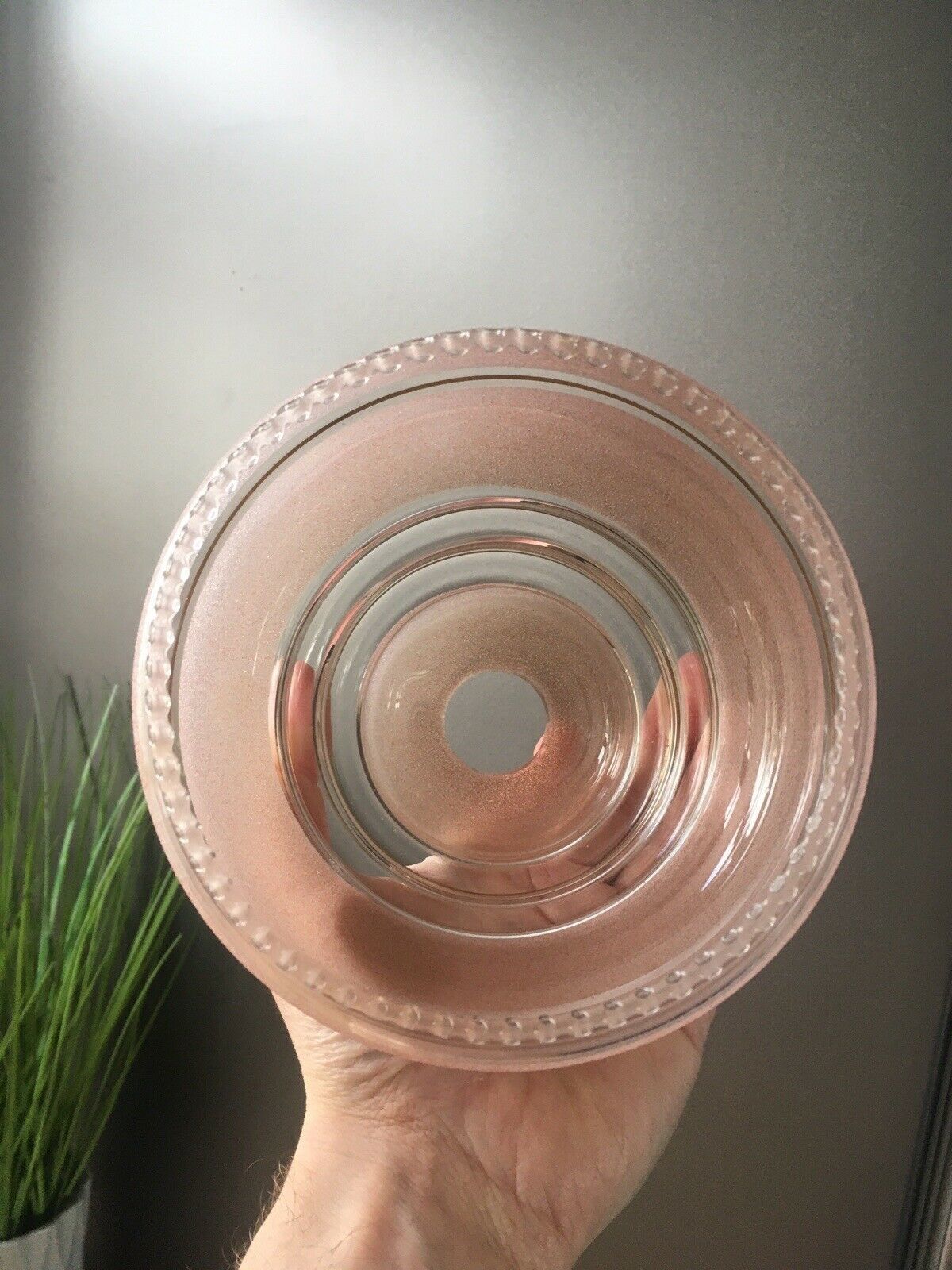 Art Deco Pink Sugar Frosted Beehive Gilded Bands Glass Lamp Light Shade photo buy