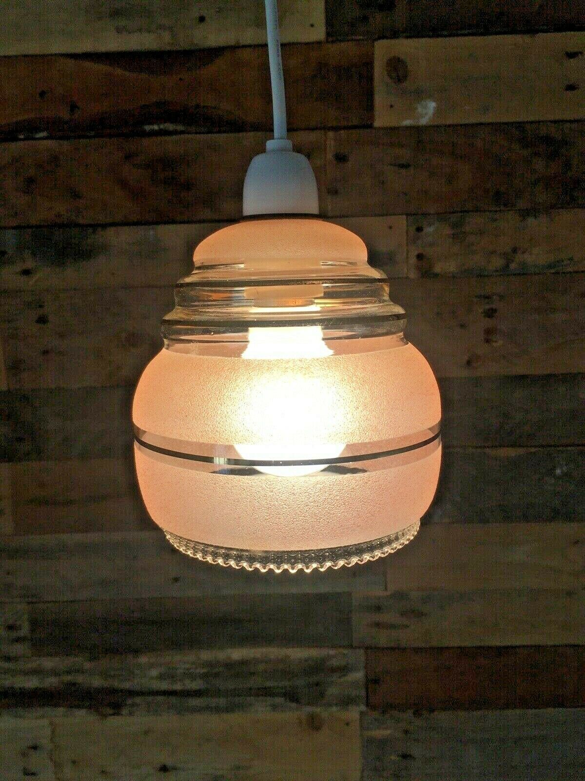 Lighting Art Deco Pink Sugar Frosted Beehive Gilded Bands Glass Lamp Light Shade photo