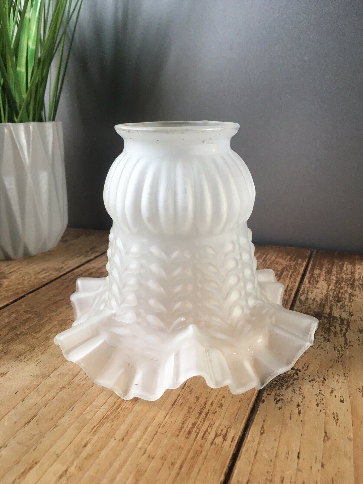 Art Nouveau French Frosted Satin Glass Ruffled Edge Light Lamp Shade Deco photo for sale