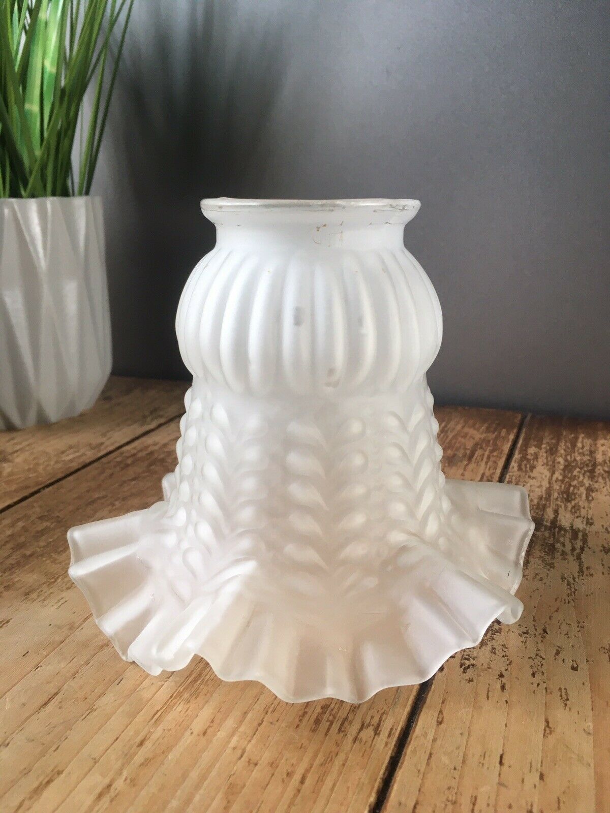 Art Nouveau French Frosted Satin Glass Ruffled Edge Light Lamp Shade Deco photo Lighting