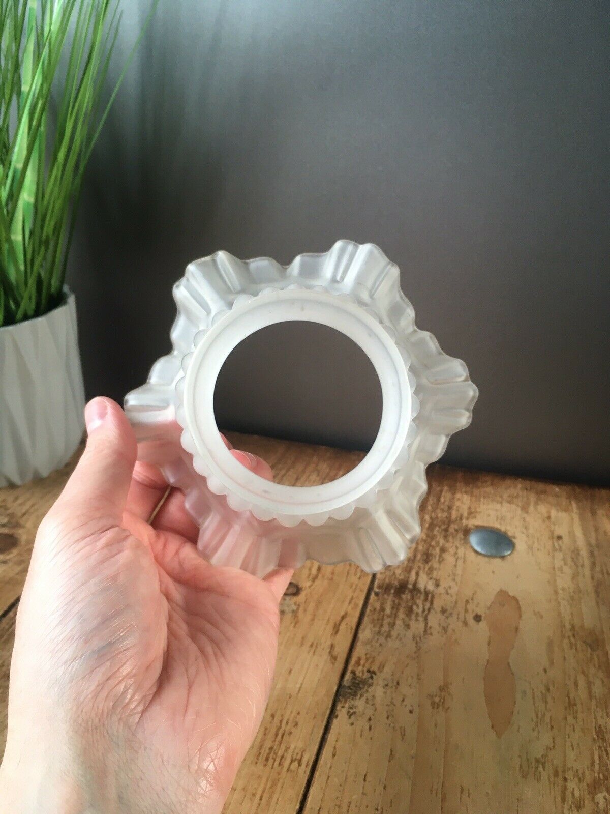 Art Nouveau French Frosted Satin Glass Ruffled Edge Light Lamp Shade Deco photo vinterior