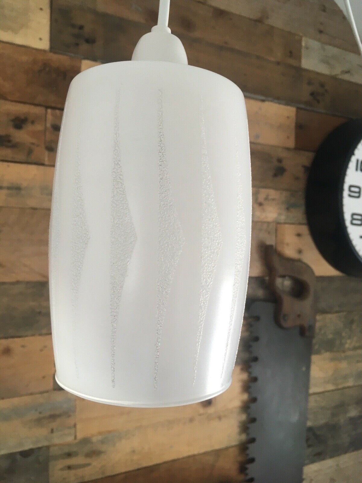 Retro 70's Clear & White Geometrical Chevron Light Lamp Shade Mid Century Modern photo vintage