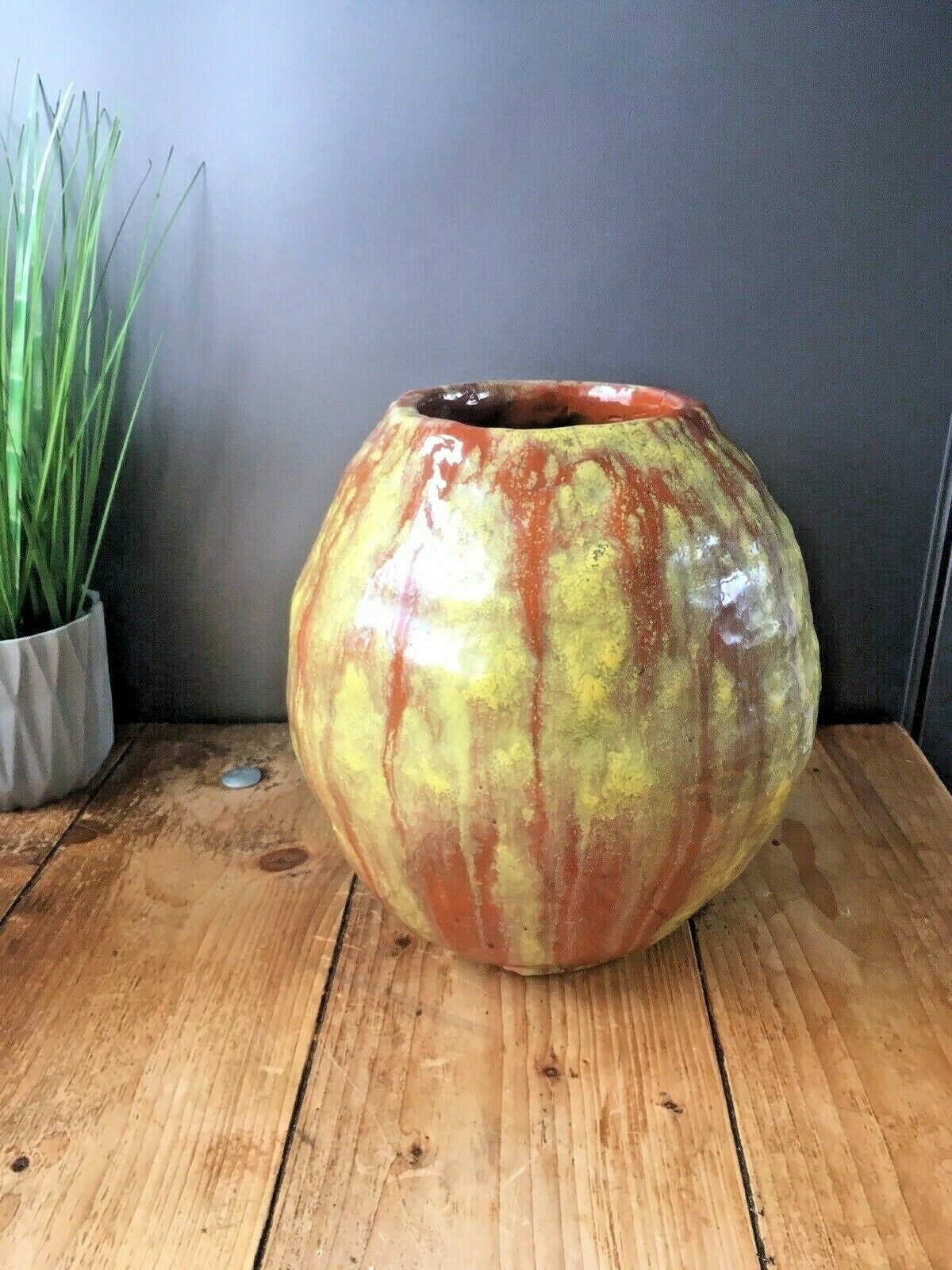 Large Decorative Heavy 6kg Striped Studio Pottery Vase Planter Pot Jardiniere photo vinterior