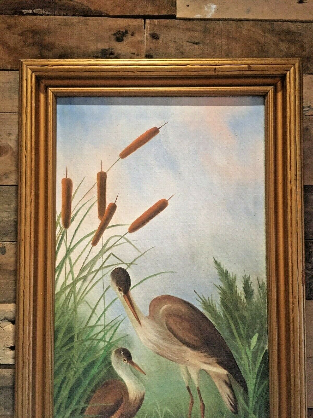 Aesthetic Movement Style Pond Herons Cattails Lily Pad C.Russell Framed Painting photo vinterior