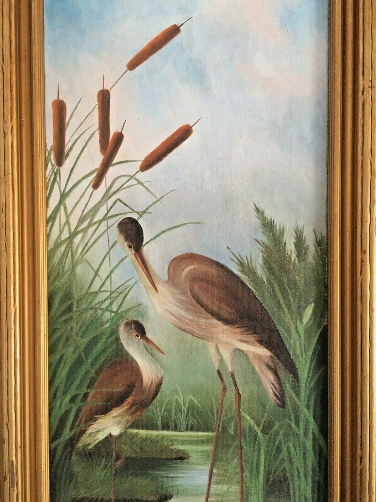 photo for sale Aesthetic Movement Style Pond Herons Cattails Lily Pad C.Russell Framed Painting