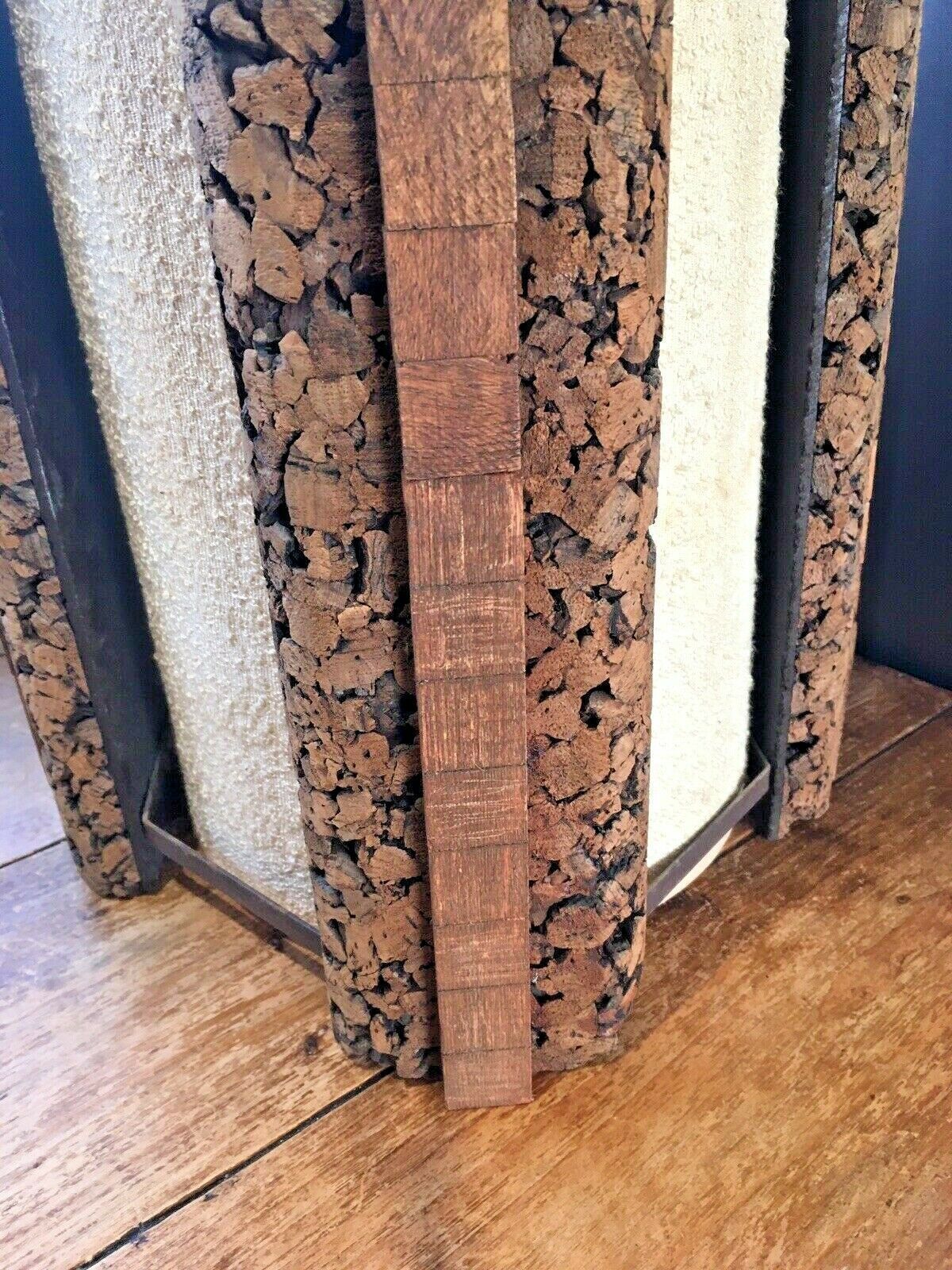 Huge Mid Century 1960's Danish Cork & Teak Ceiling Light Fabric Shade Mcm Scandi photo vinterior