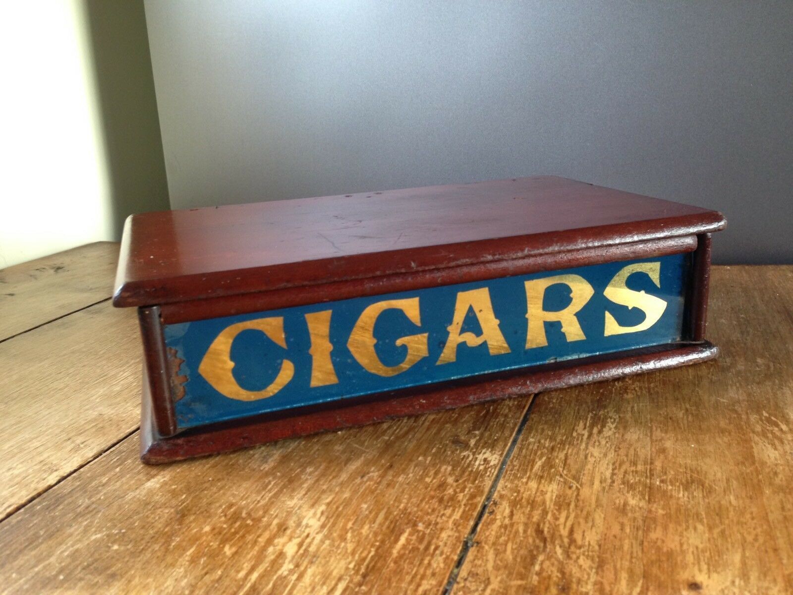 Rare Antique Victorian Glass Front Wooden Cigar Box Shop Counter Display Waiter photo vinterior