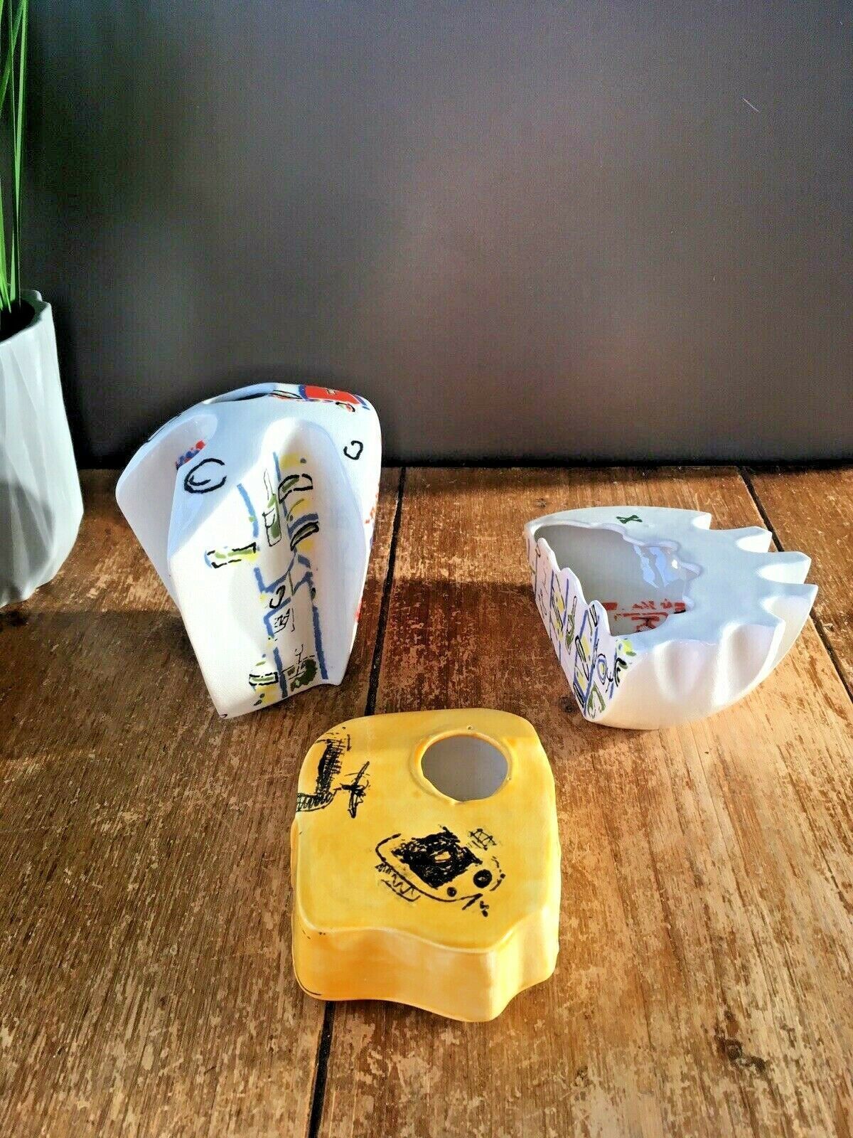 3 Unusual Mid Century Modern Pottery Vases Unknown Maker 60's 70s Italian Conran photo 100.0