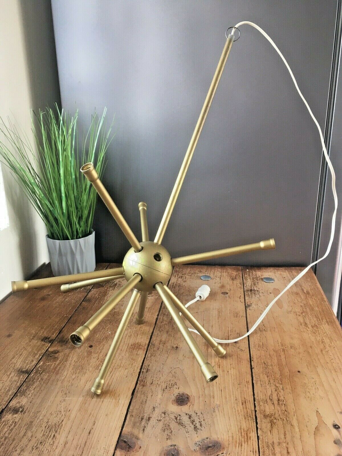 Mid Century Modern 60's 70s Sputnik Atomic Gold Plastic Ceiling Light Chandelier photo furniture