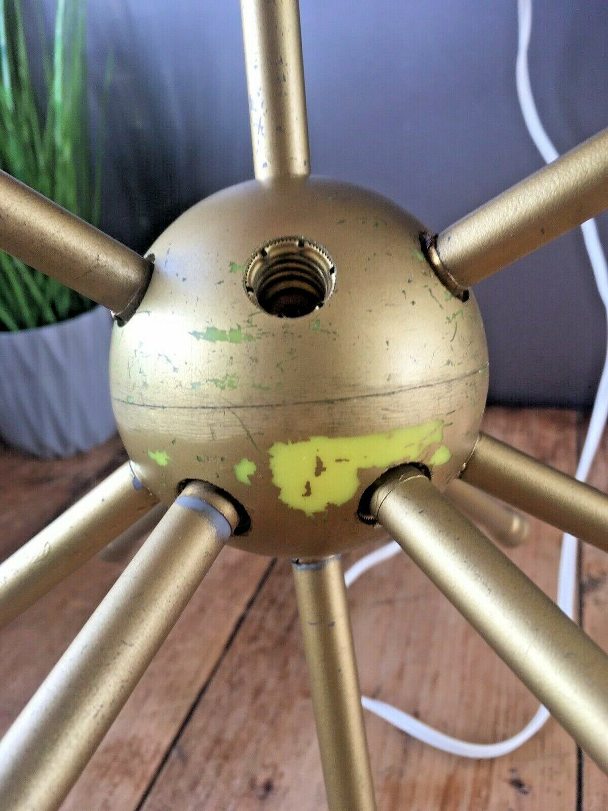 Mid Century Modern 60's 70s Sputnik Atomic Gold Plastic Ceiling Light Chandelier photo Lighting