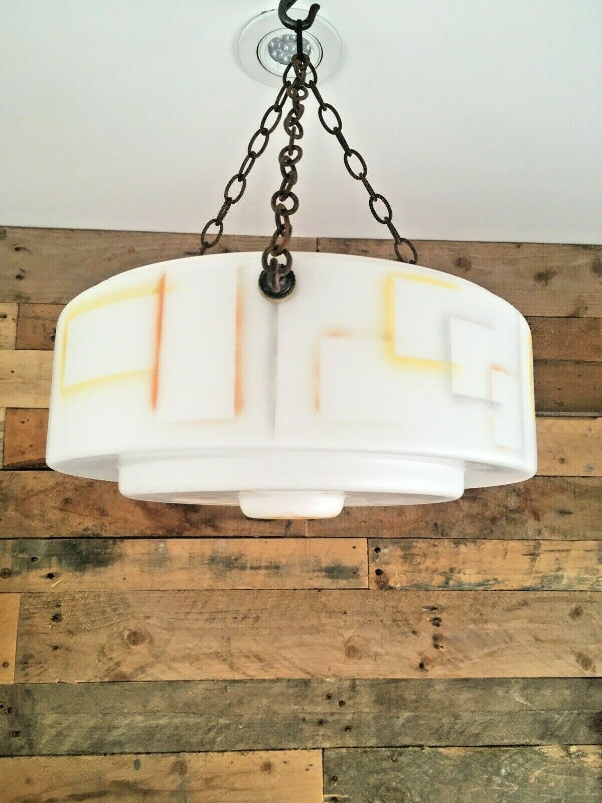 325.0 Large Art Deco Geometric Design Glass Flycatcher Ceiling Odeon Lamp Light Shade photo