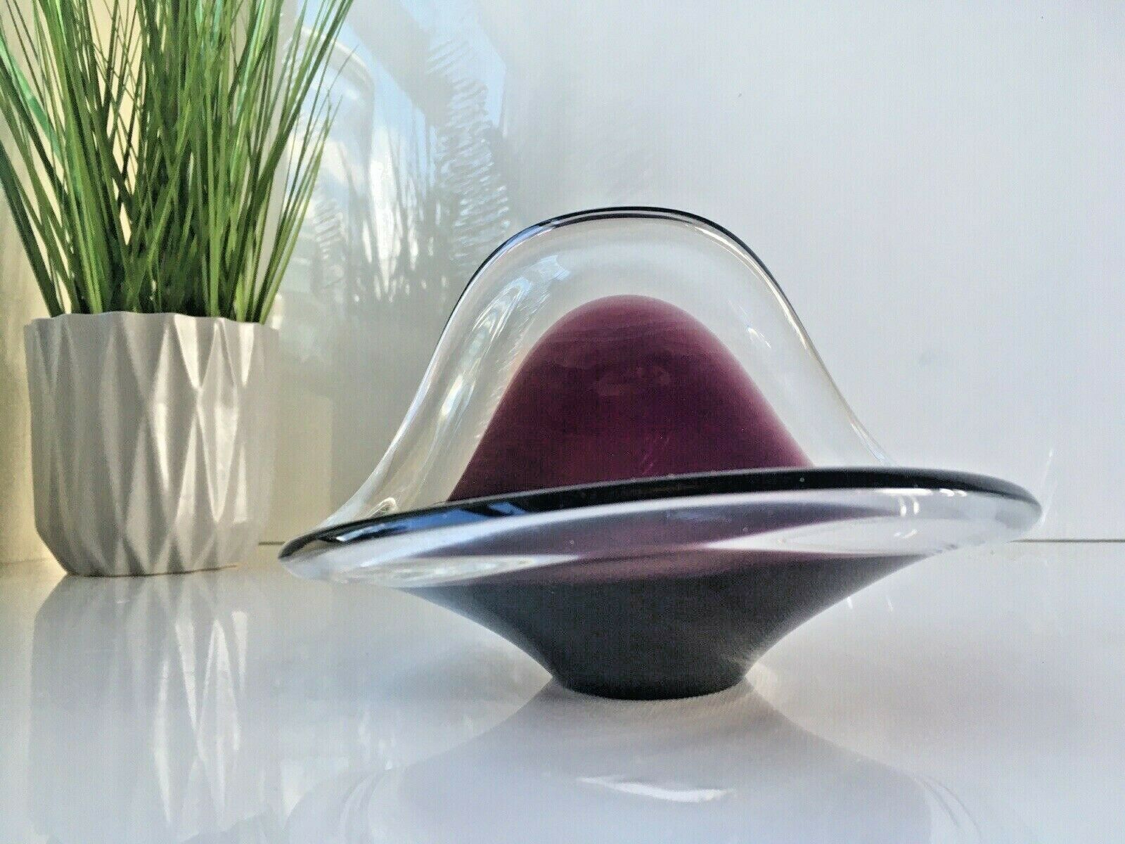Mid Century Swedish Flygsfors Aubergine Freeform Art Glass Bowl   Paul Kedelv photo furniture