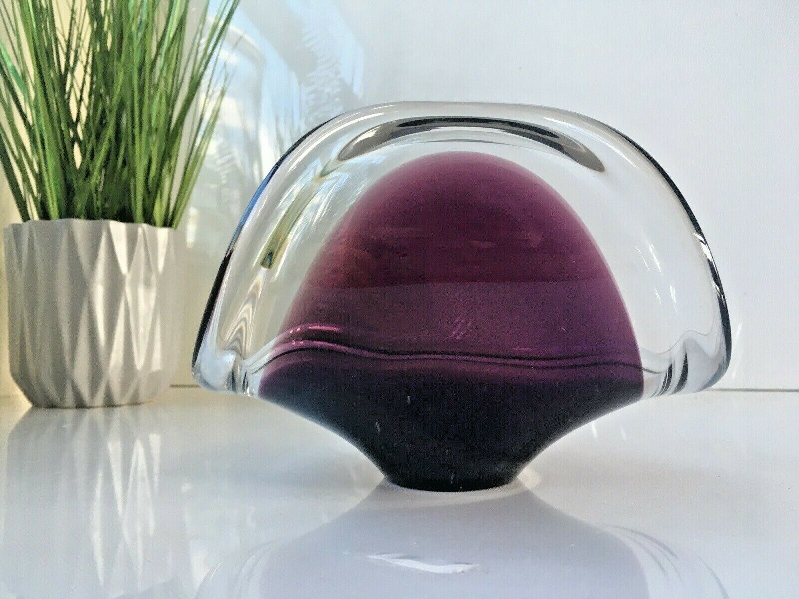Mid Century Swedish Flygsfors Aubergine Freeform Art Glass Bowl   Paul Kedelv photo Home Decor