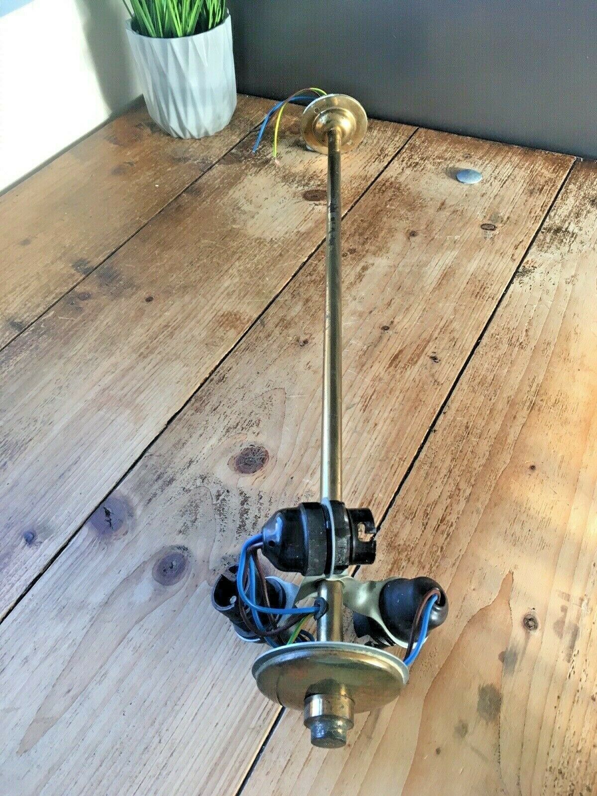 Mid Century Brass Light Fitting Ceiling Pole 3 Bulb Lamp Shade Holder 60's 70's photo buy