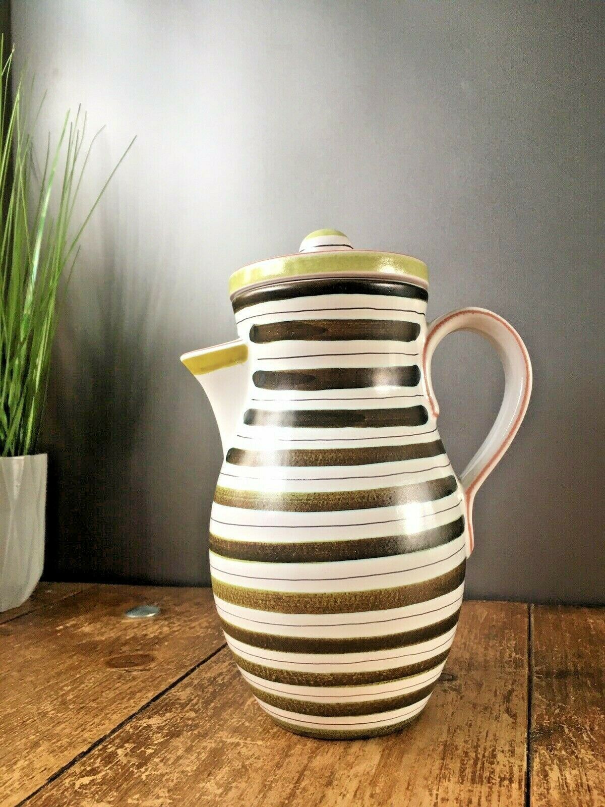 Mid Century Stig Lindberg Gustavsberg Swedish Pottery Striped Faience Coffee Pot photo furniture