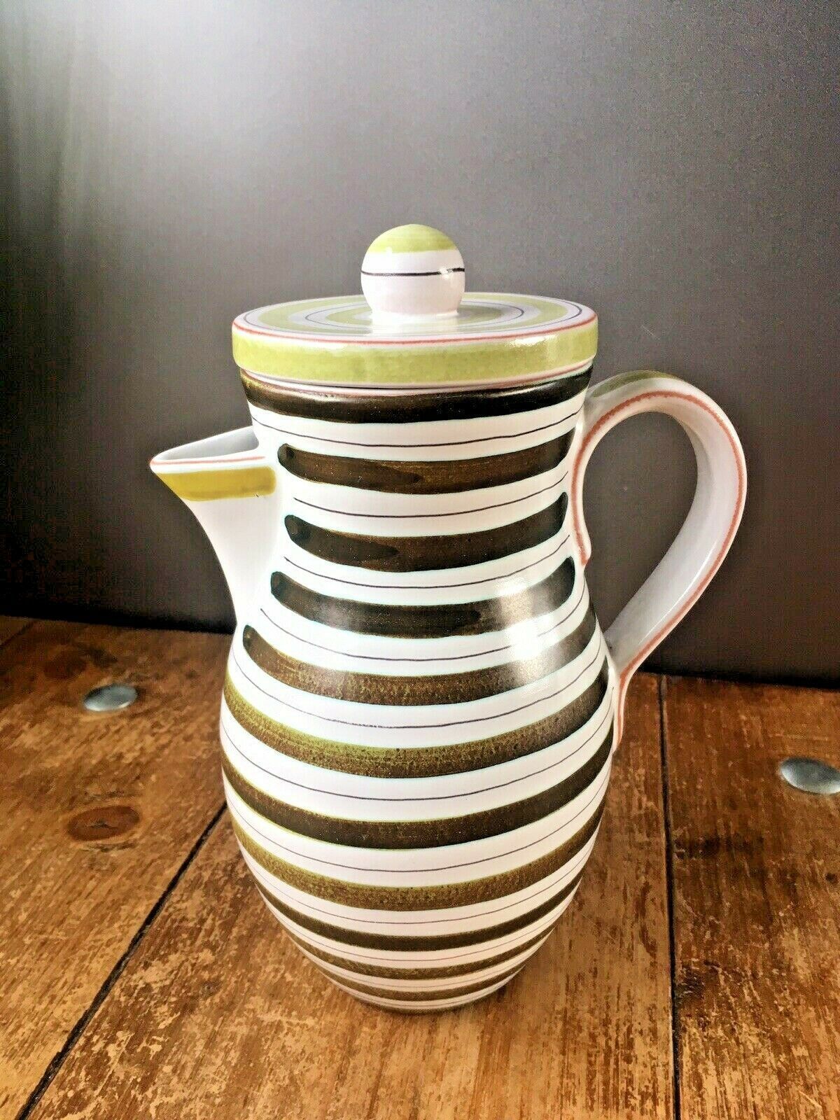Mid Century Stig Lindberg Gustavsberg Swedish Pottery Striped Faience Coffee Pot photo for sale