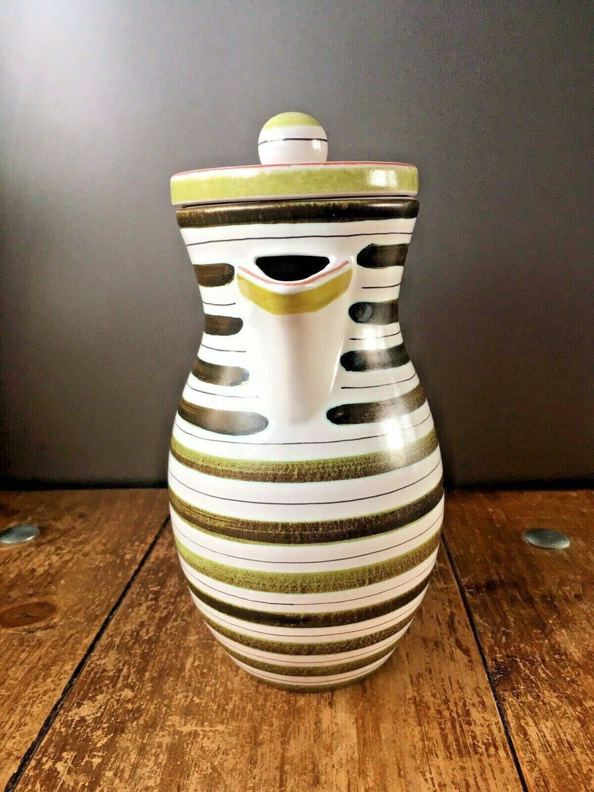 Mid Century Stig Lindberg Gustavsberg Swedish Pottery Striped Faience Coffee Pot photo Home Decor