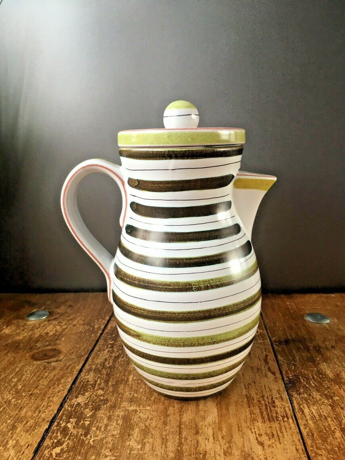 Mid Century Stig Lindberg Gustavsberg Swedish Pottery Striped Faience Coffee Pot photo 375.0