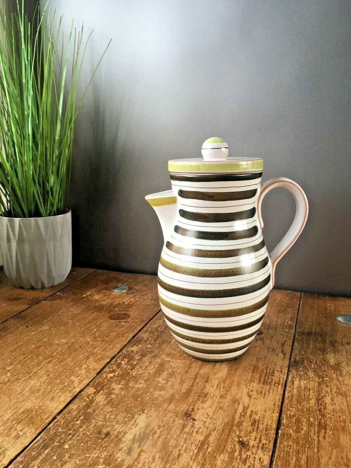 Home Decor Mid Century Stig Lindberg Gustavsberg Swedish Pottery Striped Faience Coffee Pot photo