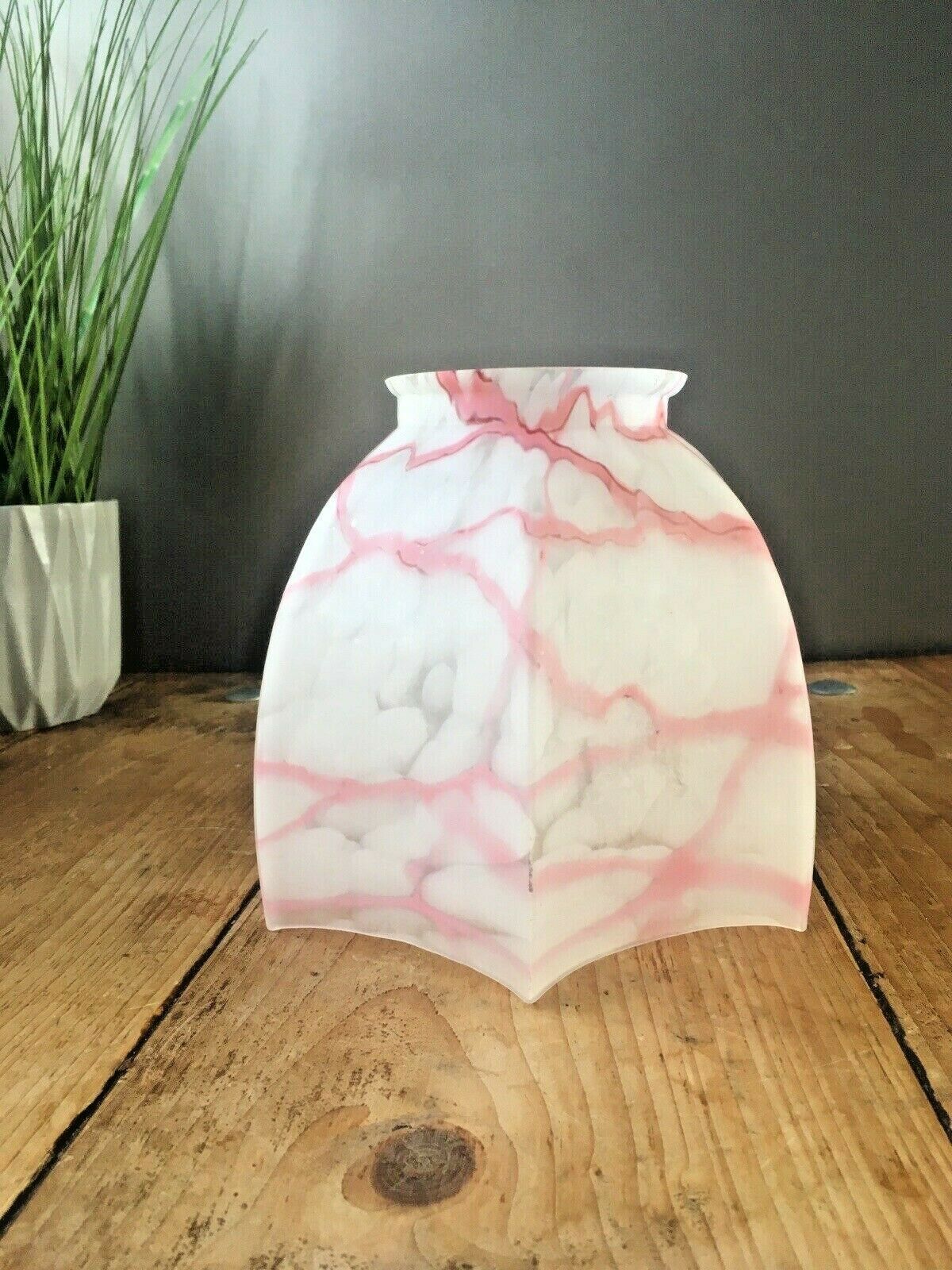 Art Deco Glass Pink Marble Effect Mottled Ceiling Pendant Lamp Shade Vintage 30s