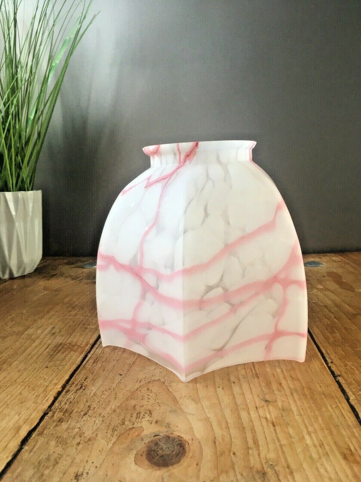 Art Deco Glass Pink Marble Effect Mottled Ceiling Pendant Lamp Shade Vintage 30s photo for sale