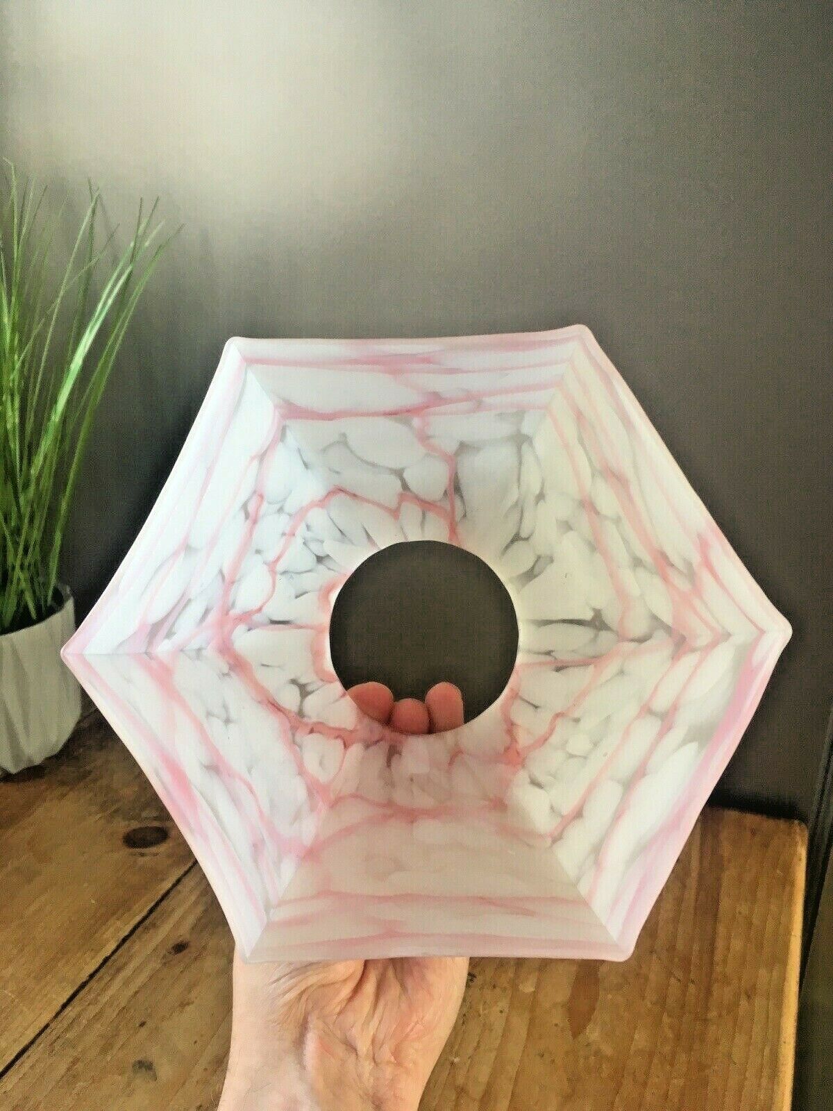 Art Deco Glass Pink Marble Effect Mottled Ceiling Pendant Lamp Shade Vintage 30s photo vinterior