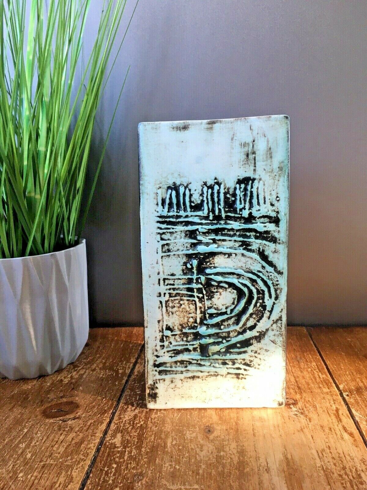 Rare C1973 Tremaen Pottery Abstract Textured Geevor Slab Vase 70's Mid Century photo 110.0