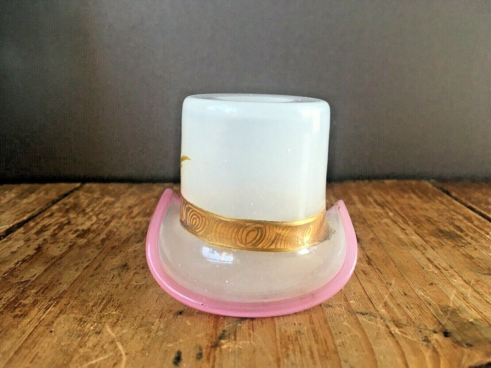 Superb Antique Miniature Opalescent Glass Top Hat Vase Eye Bath Match Holder photo for sale