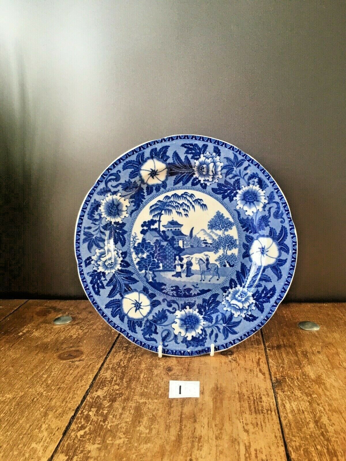 Antique C1825 29 Toft & May Zebra Pattern Blue & White Pearlware Plate Roger photo for sale