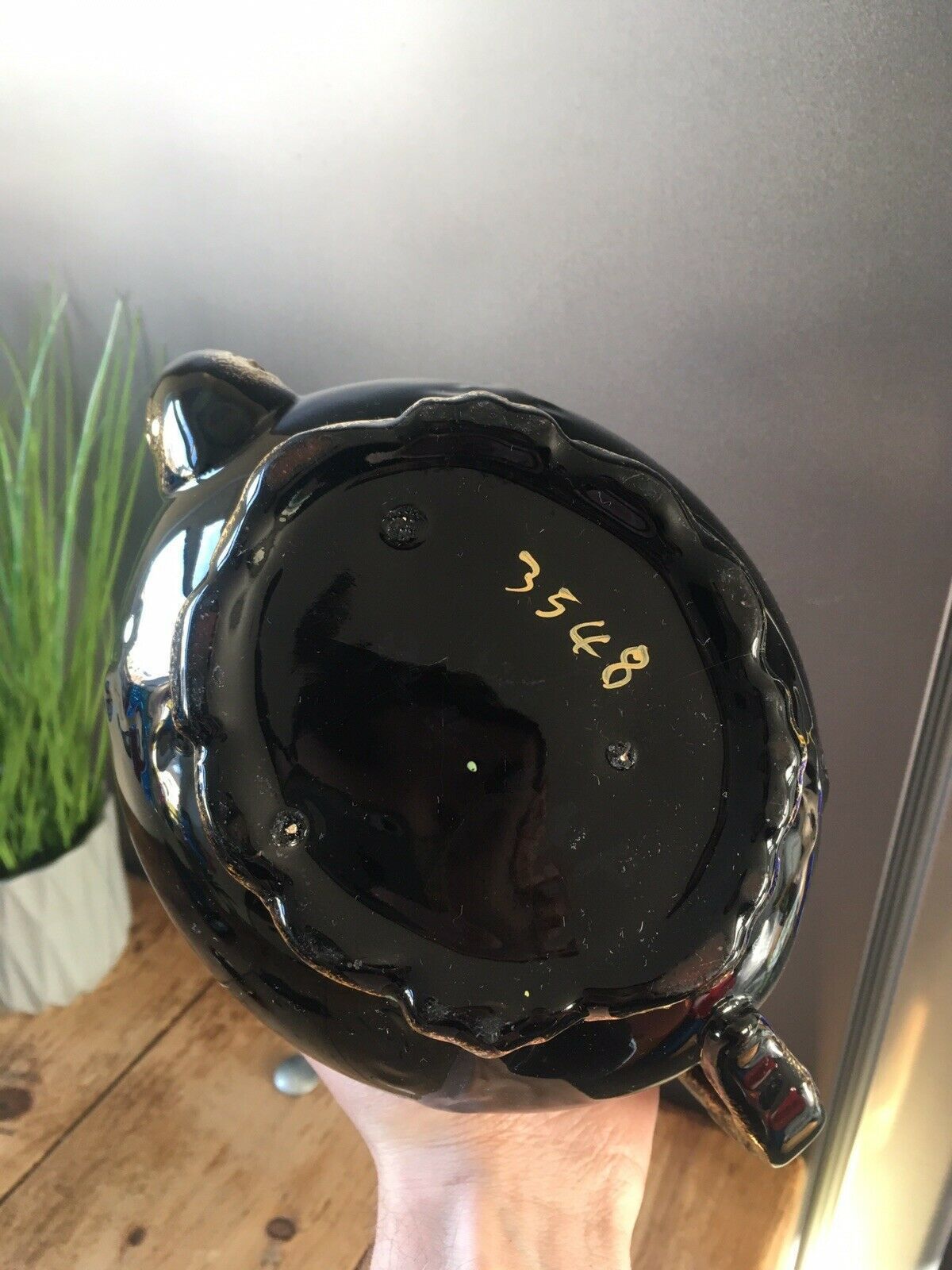 Home Decor Lovely Antique Victorian Jackfield Black Gold Gilt Floral Teapot Gibsons Jetware photo