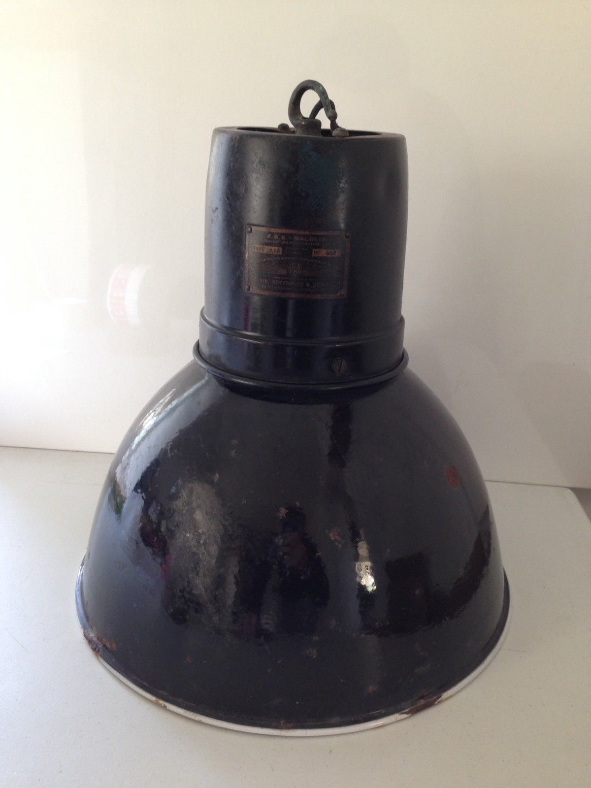 Industrial Enamel Kelvin Bottomley Baird Ltd Macbeth Ceiling Light Shade & Bulb photo for sale