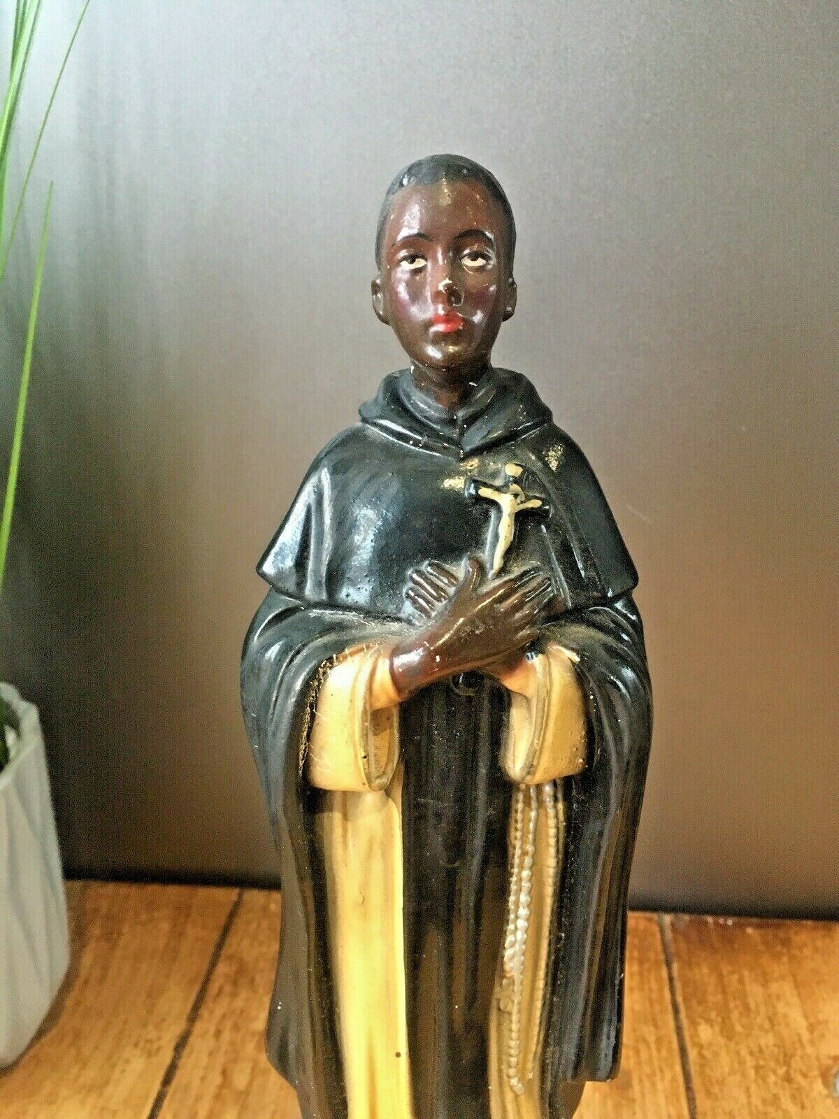 Antique Italian Plaster Chalkware Saint St Martin Figurine Religious Sculptur photo vinterior