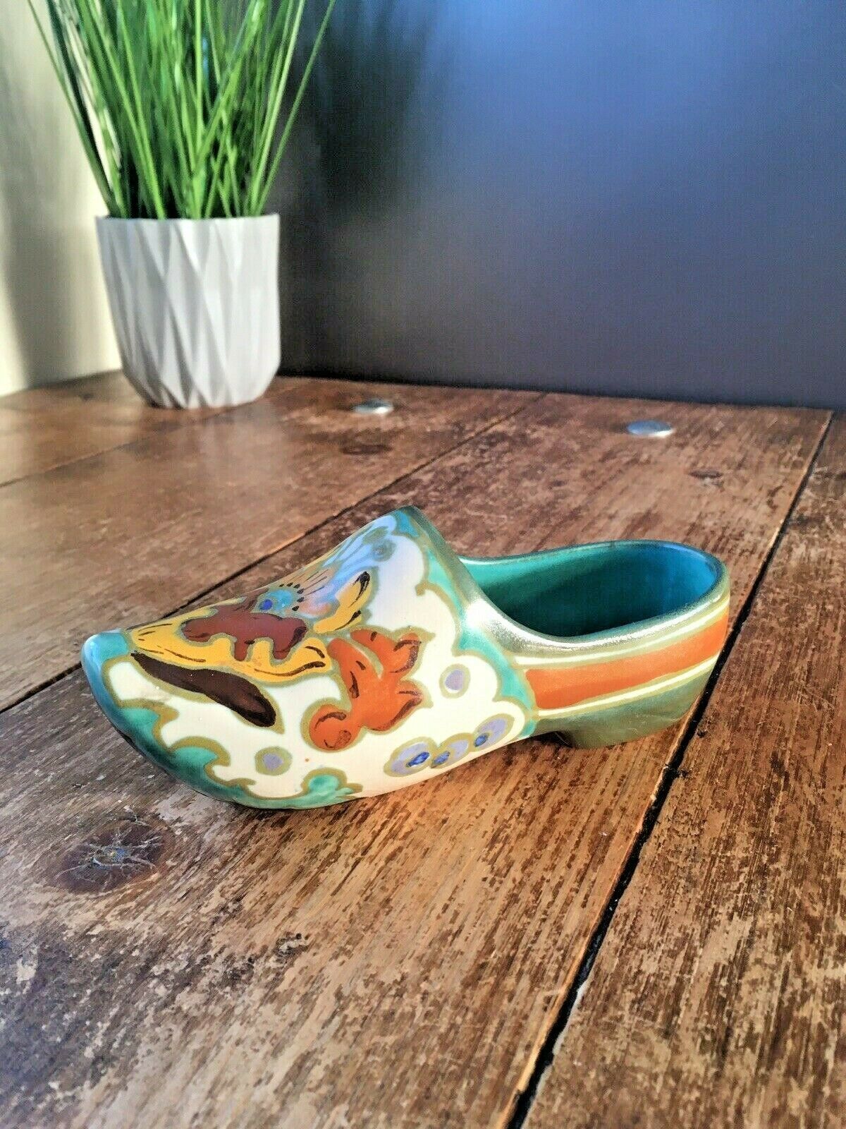Gouda Art Royal Pottery Zuid Floral Hand Painted Clog Shoe Dutch Holland Nouveau photo furniture