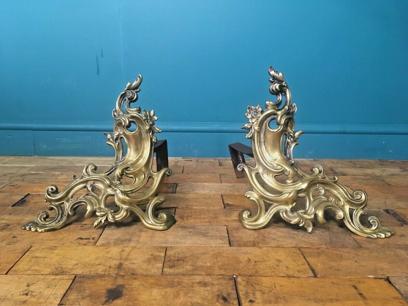 Superb Antique C1860 Charles Casier French Rococo Fireside Fire Dogs Andirons Chenets photo furniture