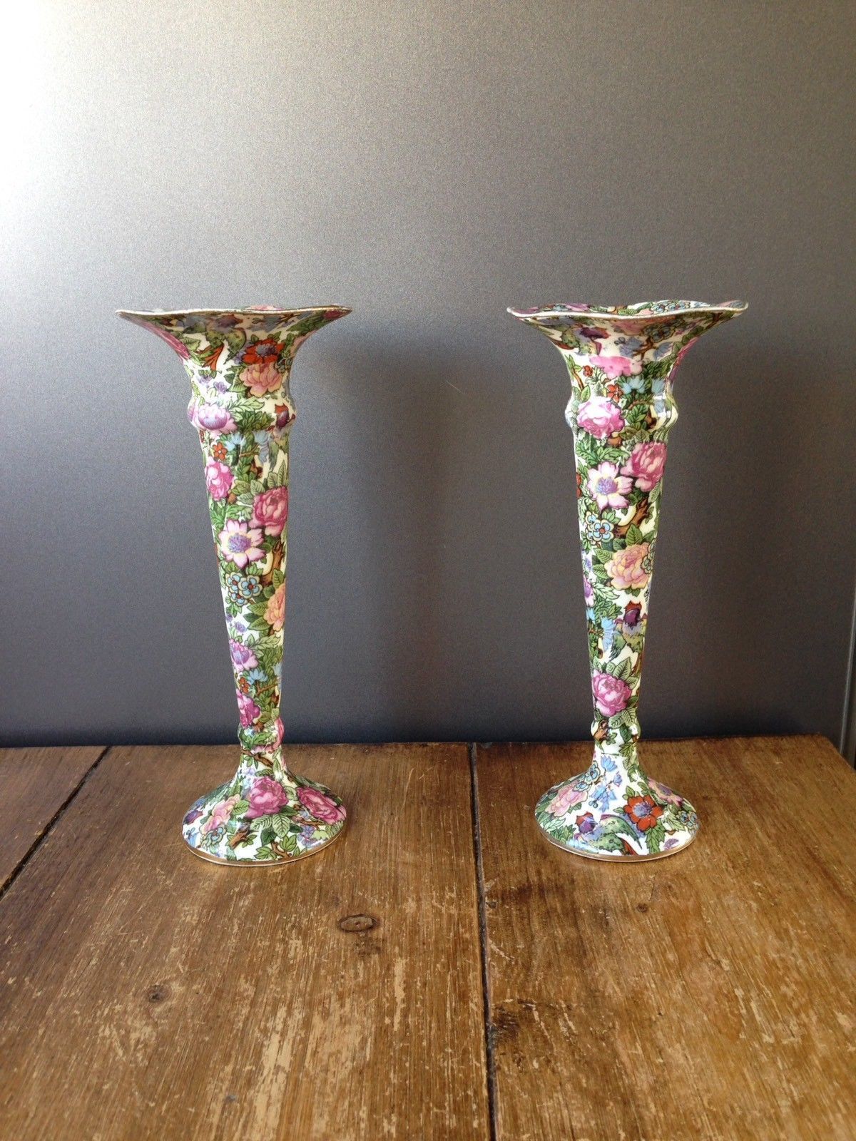 Pair Of Art Deco Crown Ducal Floral Victoria Chintz Bud Candle Holders photo furniture