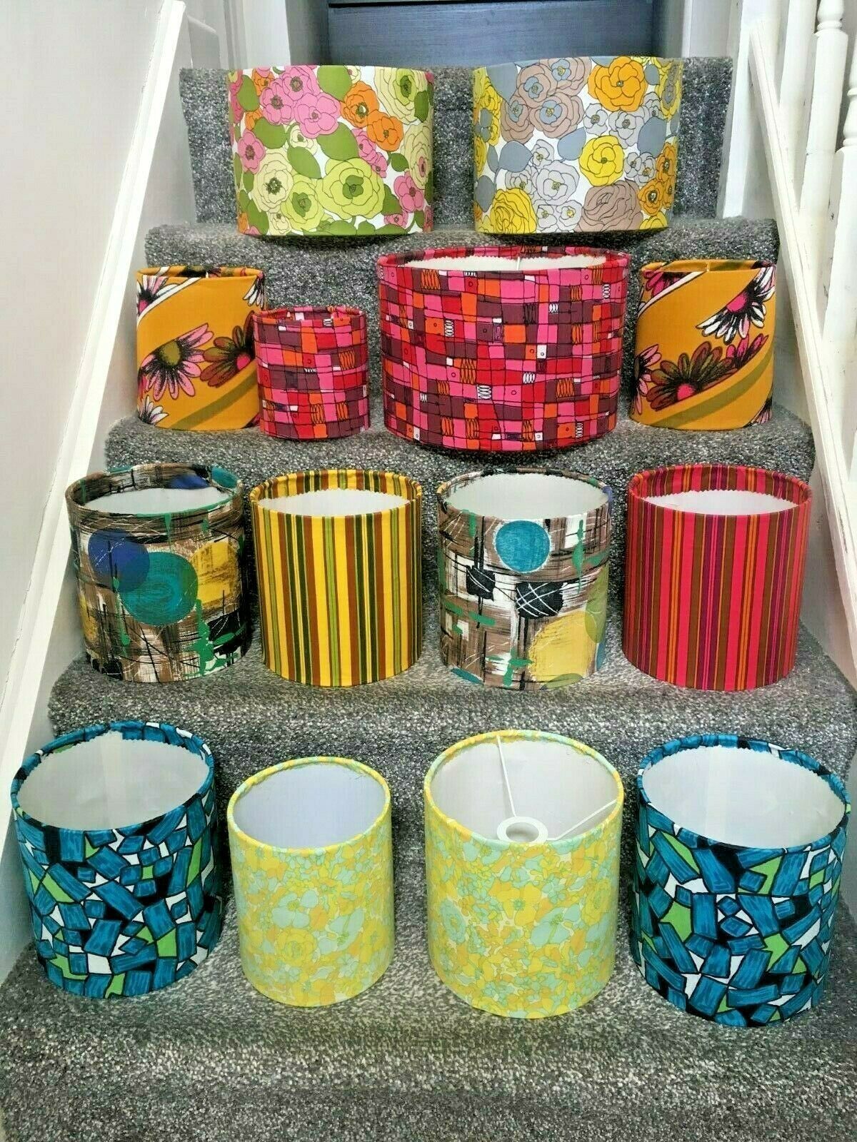 Upcycled Vintage Light Lamp Shades Original 60s 70s Retro Fabric Pendant Ceiling photo furniture