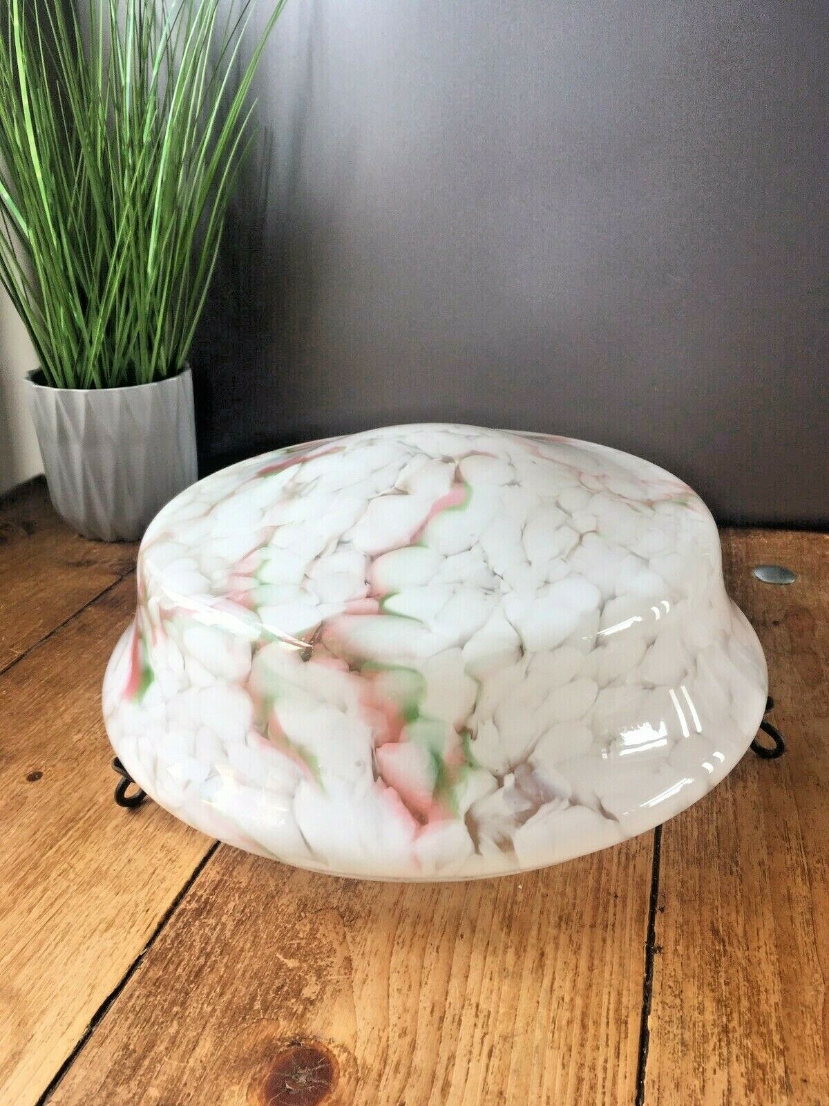 Large 1930s Art Deco White Marbled Splatter Ceiling Flycatcher Glass Light Shade photo furniture