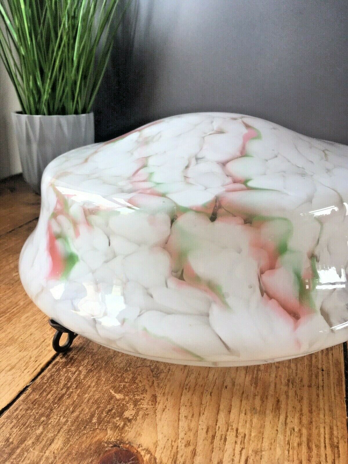 Large 1930s Art Deco White Marbled Splatter Ceiling Flycatcher Glass Light Shade photo for sale