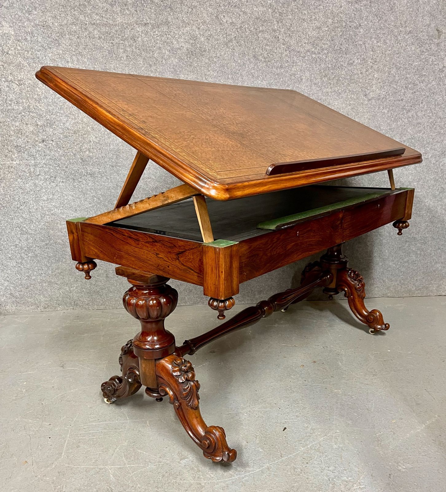 Unusual Antique Rosewood Library Architects Desk